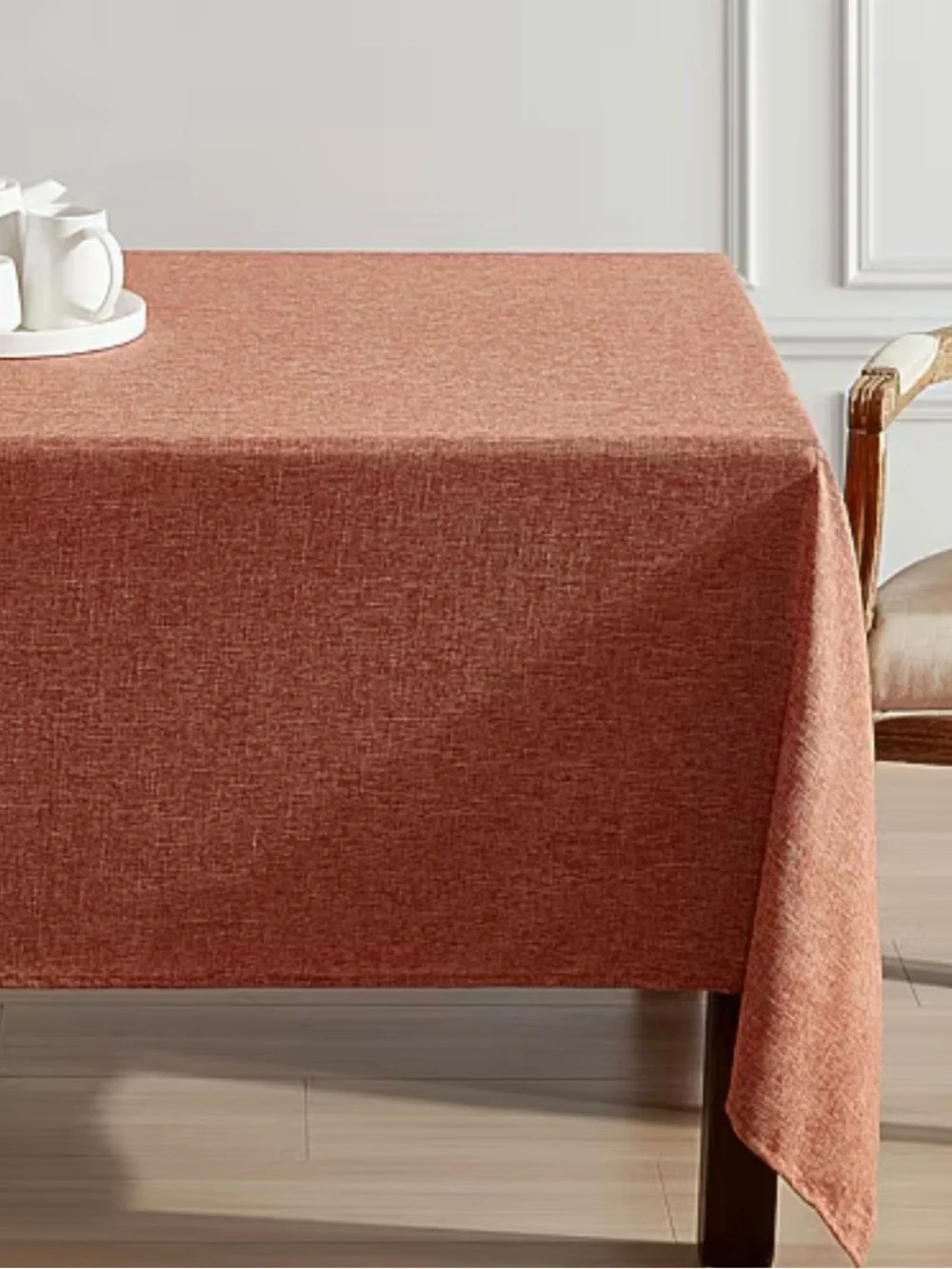 Rust Textured Dining Tablecloth - Premium Linen-Look - Picture 1 of 2